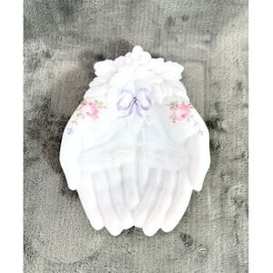 Vintage Porcelain Cupped Hands Trinket Dish Pink Roses Butterfly Floral Cottagec